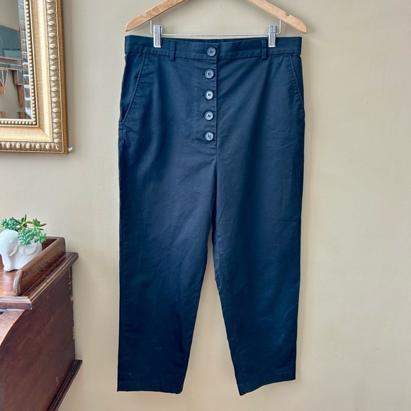 COS Buttoned Fly Drop-Crotch Trousers Harem Black Cropped Pants Cotton Size 8 - Picture 4 of 9